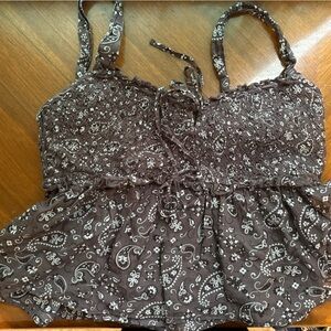 American Eagle Outfitters Dark Brown Floral Crop Top